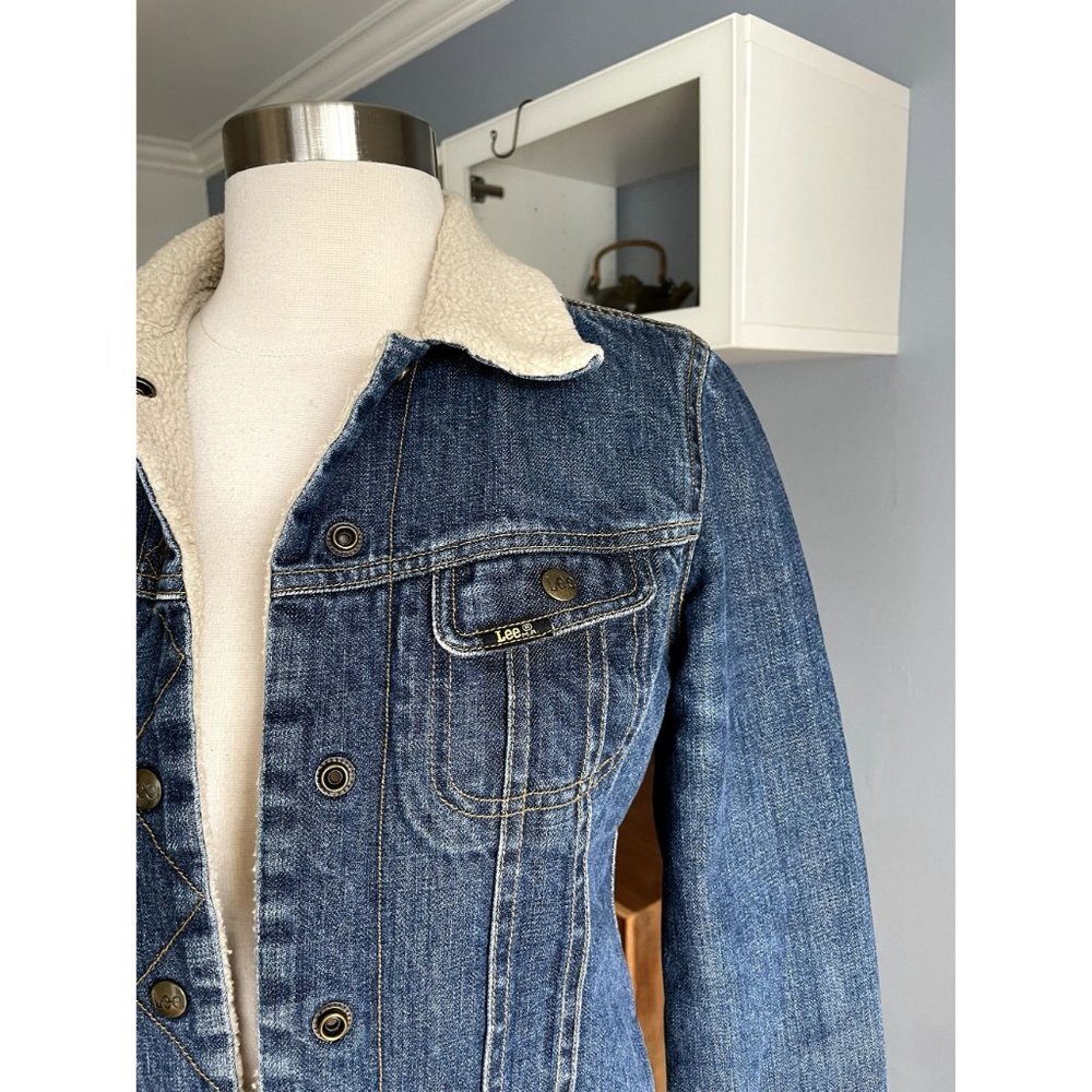 Vintage 90s LEE Lined Sherpa Slim Denim Jacket Womens - Picture 6 of 11